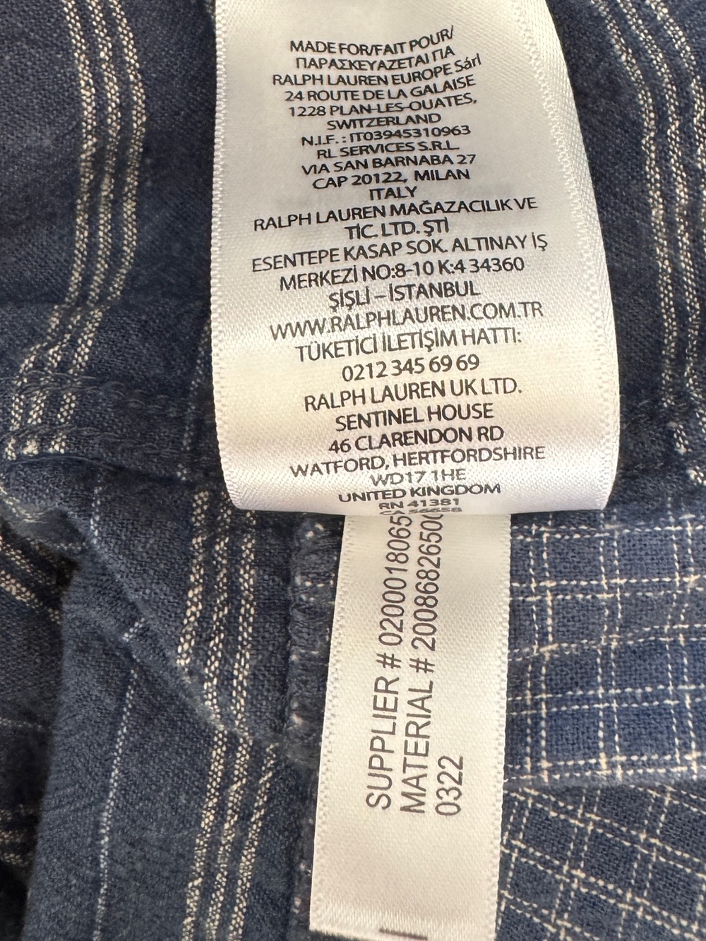 Lauren Ralph Lauren Indigo Patchwork Plaid Linen-Blend Button Down Shirt Small - Picture 10 of 14